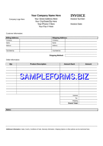 Blank Invoice Template 2 doc pdf free