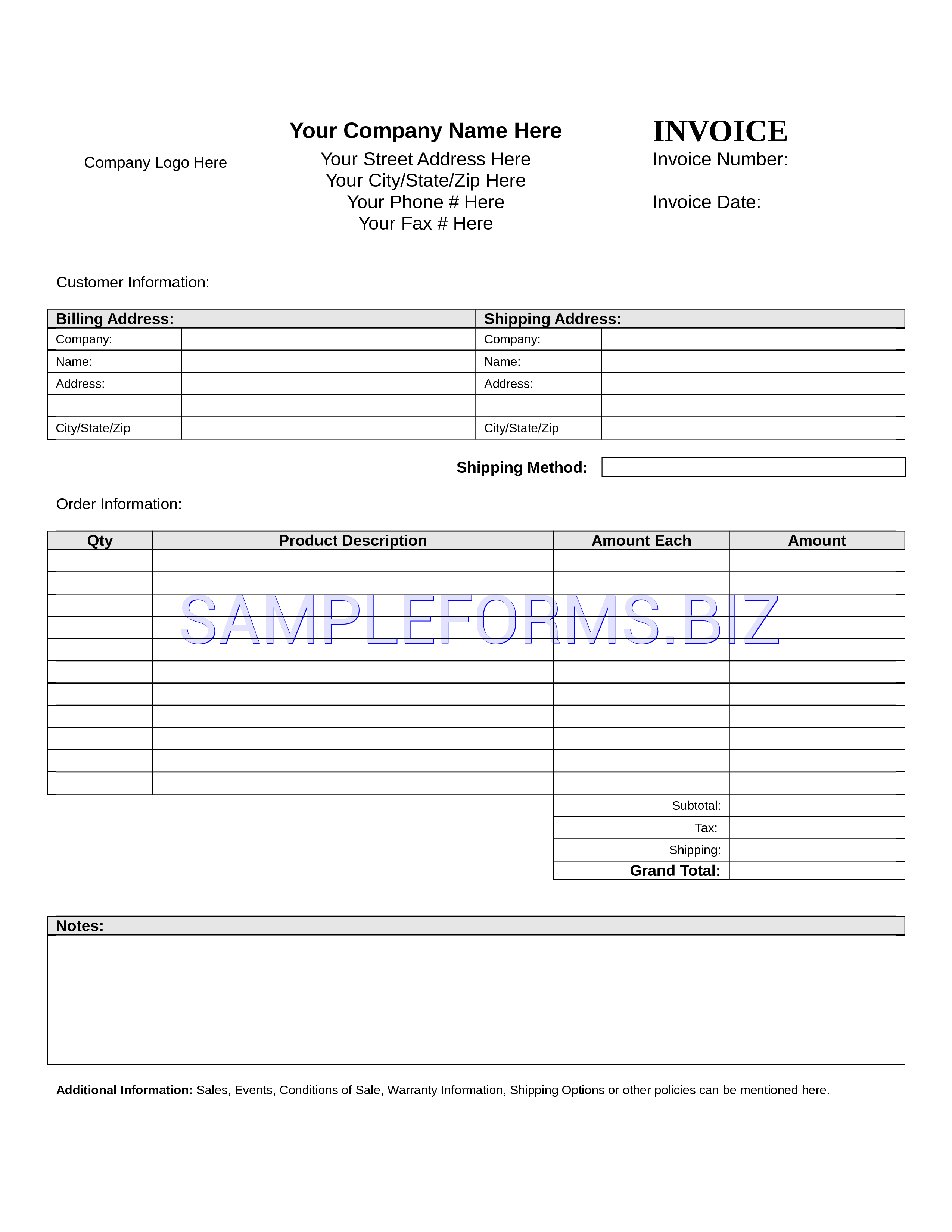 Preview free downloadable Blank Invoice Template 2 in PDF (page 1)