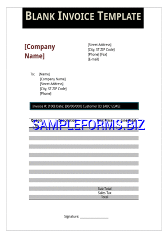 Blank Invoice Template 3 docx pdf free