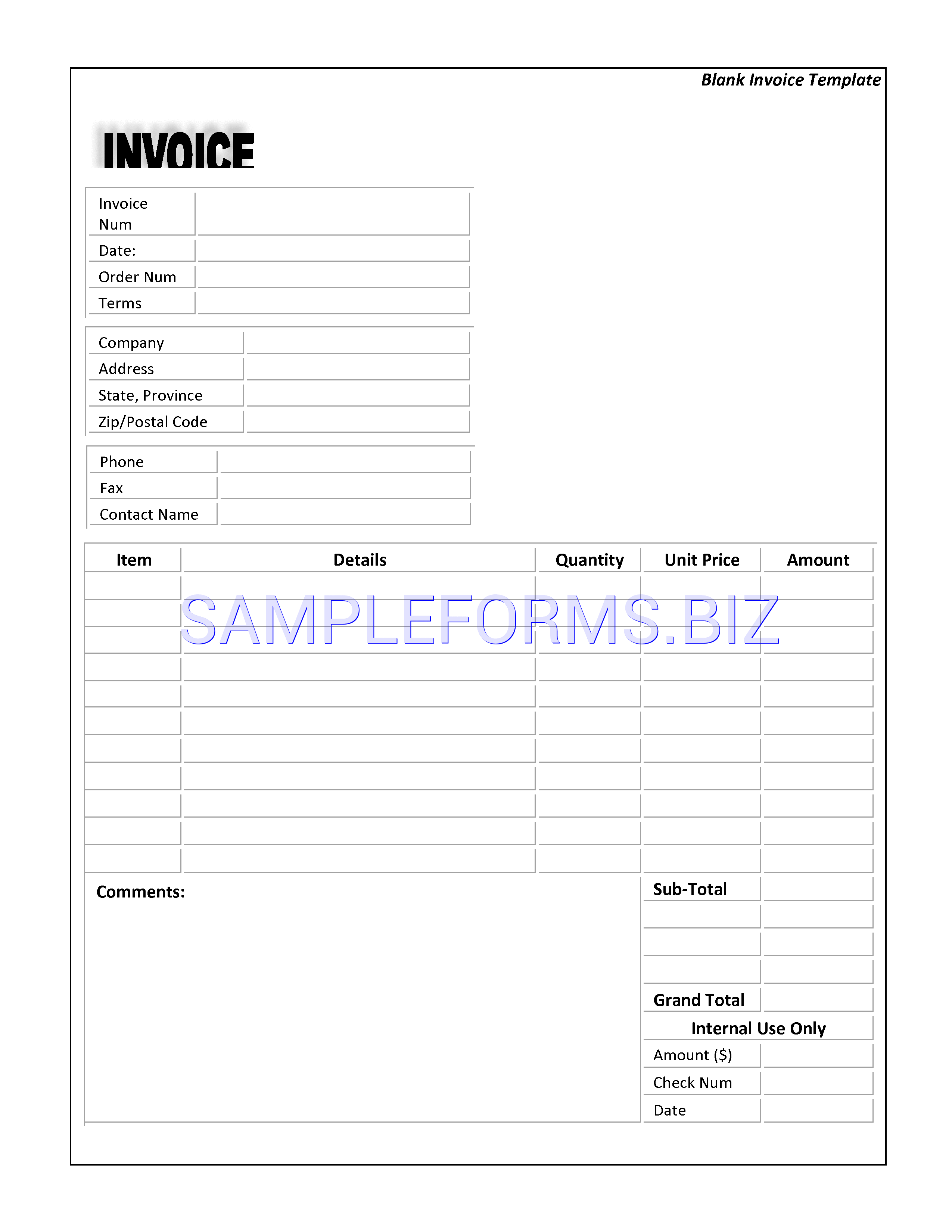 Preview free downloadable Blank Invoice Template 4 in PDF (page 1)